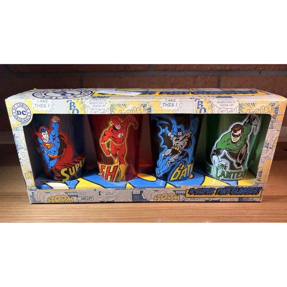 DC Comics Originals Collector's Series PINT GLASS 4- Pack Justice League *NEW*